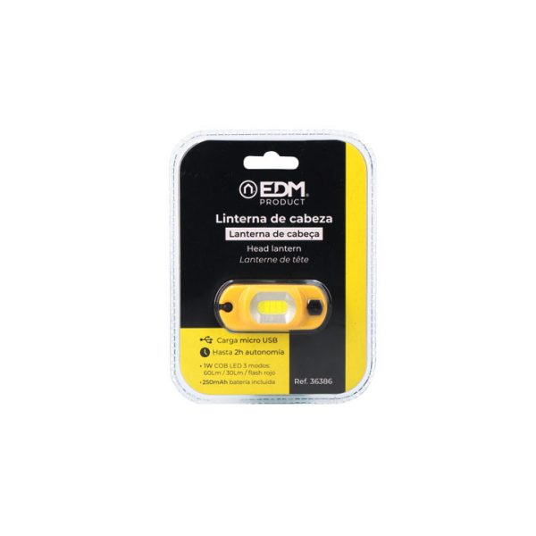 Linterna cabeza EDM recargable 1 led COB 1W 3,7V 250 mAh - Imagen 2