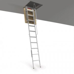 Escalera escamoteable en 4 tramos de acero pintado en color gris RE103