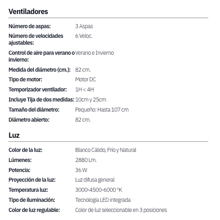 Ventilador de techo DC 36w PARAMO blanco-haya 3 aspas 82d 3000k,4500k,6000k, c.remoto, memoria y temporizador - Imagen 4